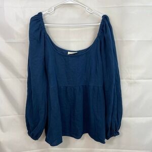 Universal Thread women's dark‎ blue peplum balloon sleeve loose off shoulder top